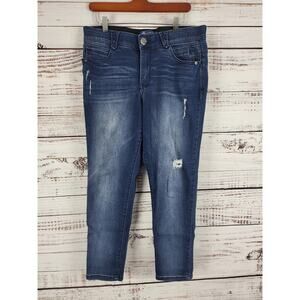 Democracy "Ab Solution" Jeans 12 Womens Dark Wash Mid Rise Skinny Leg Distressed